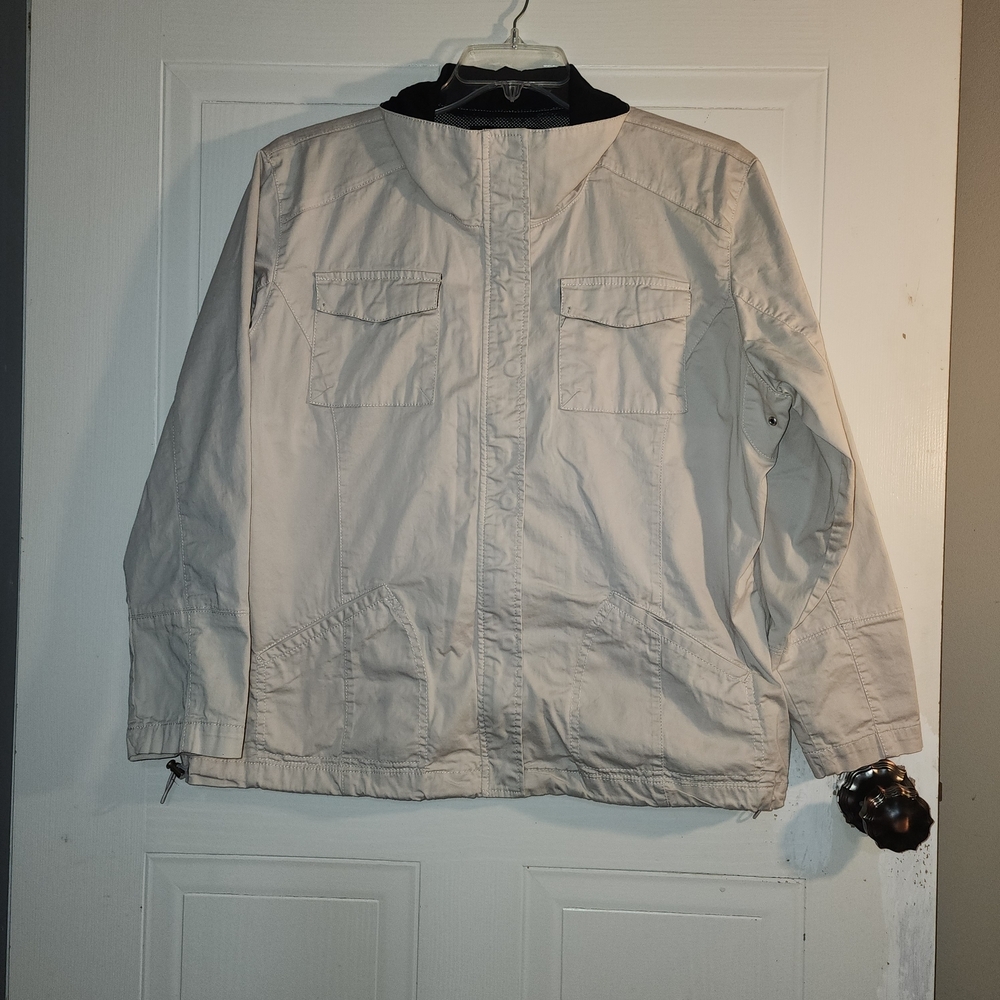 Women's Ac-tiv-ology  Full Zip-Up And Snap Up Jacket Khaki Size XL Pockets - Picture 3 of 10